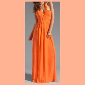 BCBGMaxAzria Melon Start Deep V Halter Maxi Dress